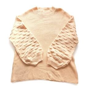 Sweater For Women Puff Sleeve Crew Neck Peach Size L